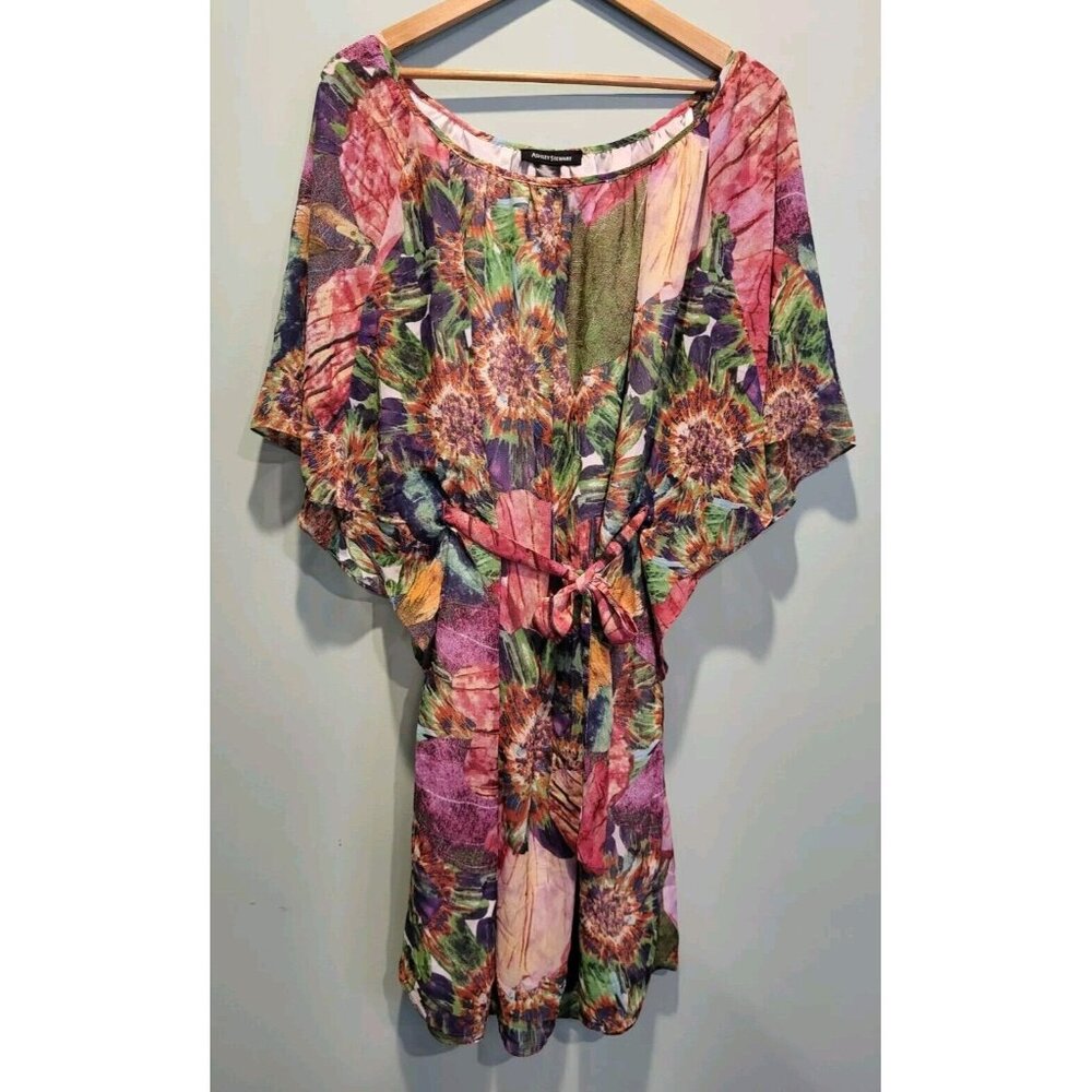 New Ashley Stewart Multicolor Floral Fairy Garden Dress Belted Flowy Flared 14